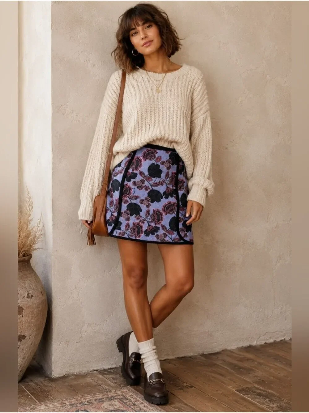 LE LIS ULTRA SOFT TEXTURED LILAC BLACK FLORAL MINI SKIRT SMALL